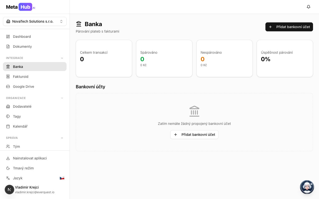 Přehled párování plateb