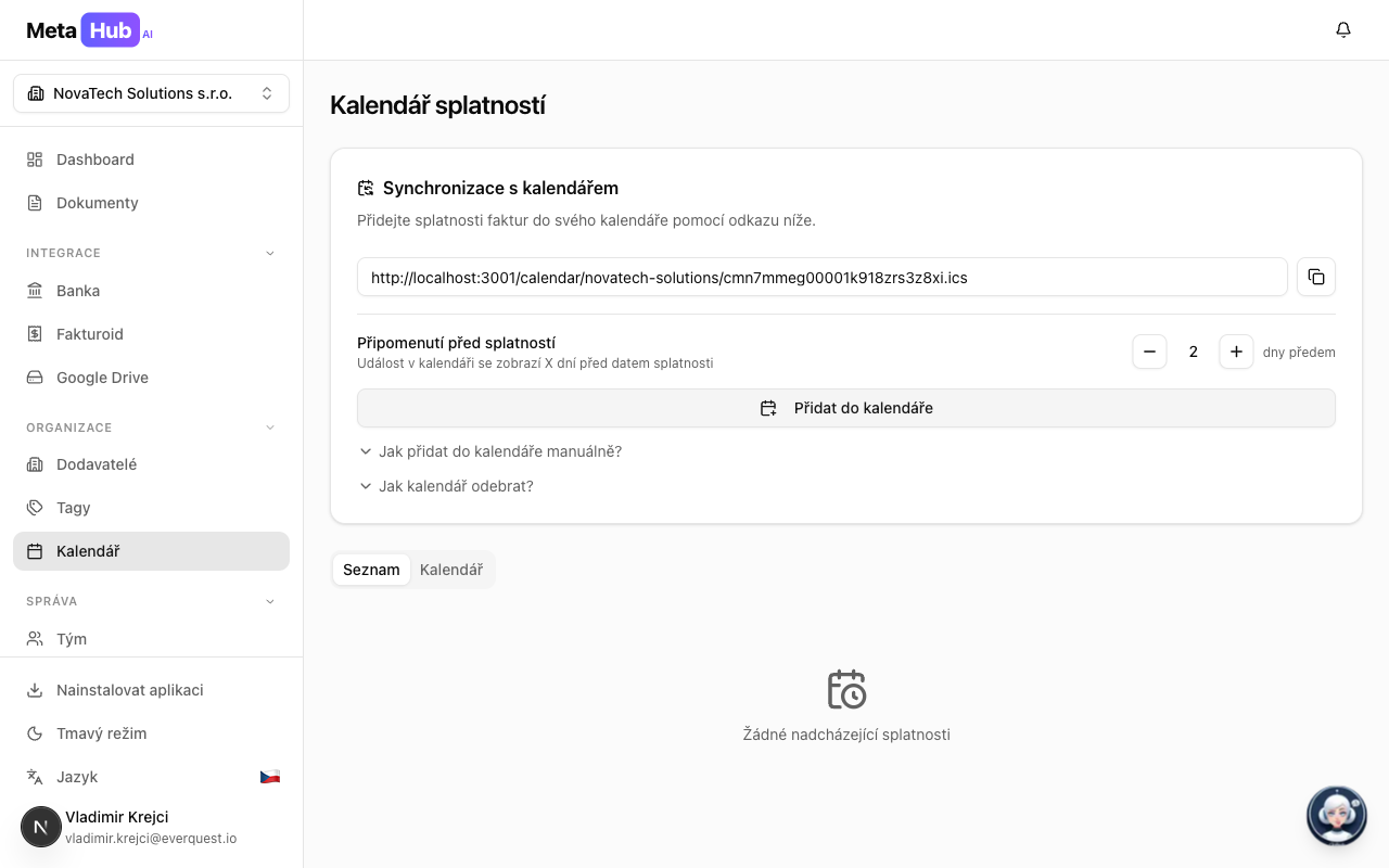 Kalendář splatností