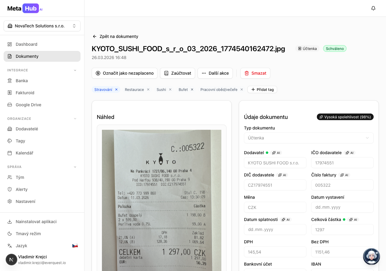 Detail dokumentu s AI poli